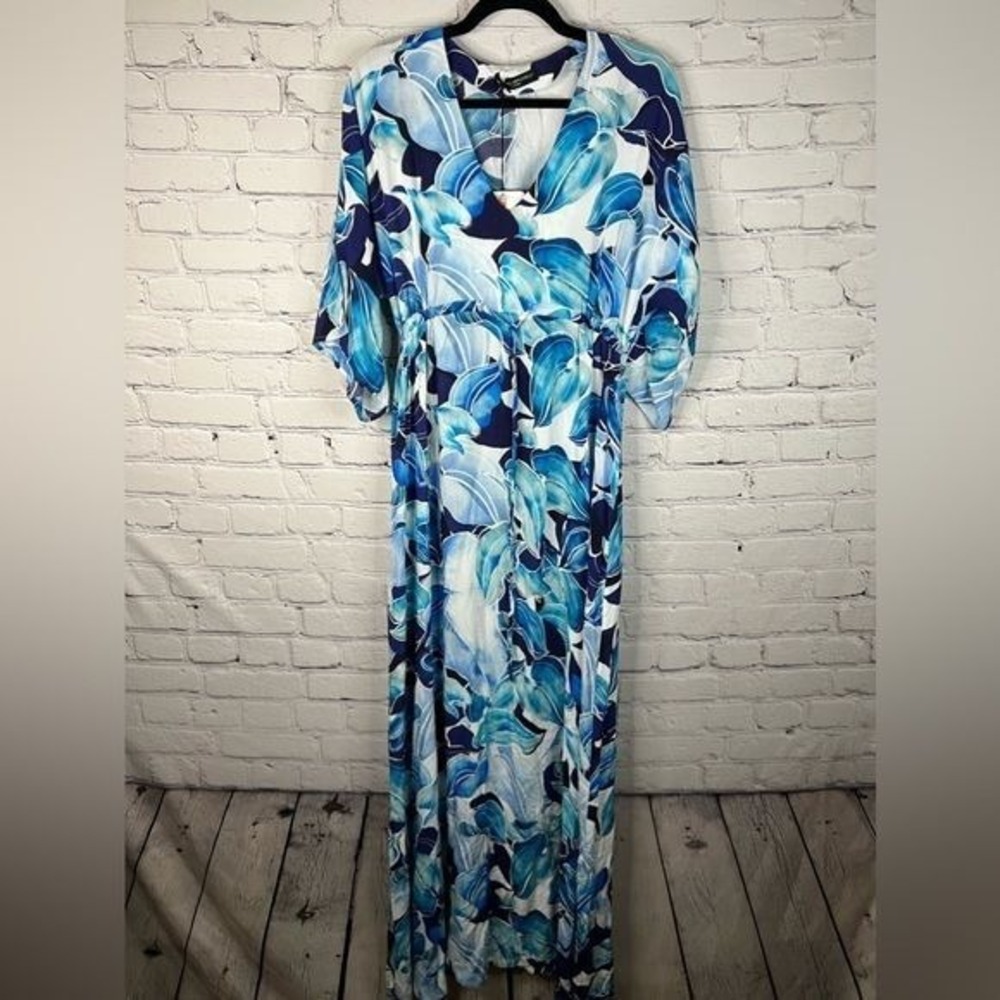 Pietro Brunelli Verbena Maternity Maxi Dress Short Slit Sleeve Blue White Floral - Picture 2 of 13